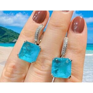 Paraiba Blue Geometric Cut Square Hoop Earrings